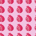 Hand drawn garnet seamless stylized fruit pattern. Simple food ornament in pastel pink tones