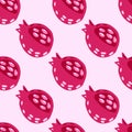 Hand drawn garnet seamless stylized fruit pattern. Simple pomegranate ornament in pastel pink tones