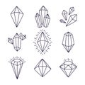 Hand drawn gemstones set. Doodle crystal gems, graphic diamonds flat vector illustration collection