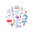 Hand drawn genome sequencing concept. Human dna research technology symbols. Royalty Free Stock Photo