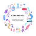 Hand drawn genome sequencing concept. Human dna research technology symbols.