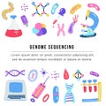 Hand drawn genome sequencing concept. Human dna research technology symbols. Royalty Free Stock Photo