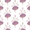 Hand drawn geometric beet seamless pattern. Funny beetroot backdrop