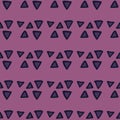 Hand drawn geometric triangle seamless pattern on pink background. Creative scribble shapes wallpaper
