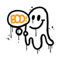 Hand drawn ghost with word - boo - in bubble. textuted urnab graffiti elements for halloween print design, poster