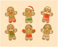 Cute Merry Christmas gingerbread man cookies collection Royalty Free Stock Photo