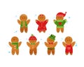 Cute Merry Christmas gingerbread man cookies collection Royalty Free Stock Photo