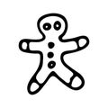 Hand drawn gingerbread man doodle. Sketch winter icon. Decoration element. Isolated on white background. Vector illustration Royalty Free Stock Photo