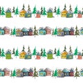 Hand drawn gingerbread multicolored houses like childish drawing. Royalty Free Stock Photo