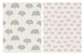 Hand Drawn Ginko Biloba Leaves Vector Patterns. Green, Beige and Light Brown Delicate Art.