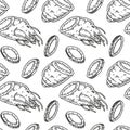 Hand drawn ginseng seamless pattern. Vector illustration in sketch style. Medicinal plant background. Botany design Royalty Free Stock Photo