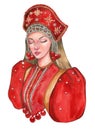 Hand drawn girl in national old costume Royalty Free Stock Photo