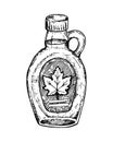 Hand drawn glass bottle with maple syrup. Vector illustration in sketch style Royalty Free Stock Photo