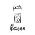 Hand drawn glass of latte with handwritten phrase Latte Royalty Free Stock Photo