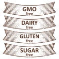 Hand drawn gluten free, sugar free, dairy free, gmo free banners design