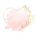 Hand drawn gold poppy flower heart frame in cute doodle style on pink watercolor.Luxury vector llustration Royalty Free Stock Photo