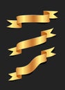 Hand drawn gold satin ribbons on blacke background isolated. Fla