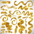 Hand Drawn gold set of grungy design elements, brash strokes. Gold foil. Royalty Free Stock Photo