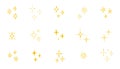 Hand drawn gold star sparkle shine of doodle set. Yellow star shine twinkle glow, spark glitter, magic party light