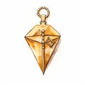 Hand Drawn Golden Brass Key Pendant For Tattoos