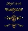 Hand drawn golden calligraphic royal swirls. Vector isolated gold decor separators. Classic wedding invitation lines