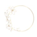 Hand drawn golden lily flower double round wreath in cute doodle style