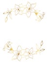 Hand drawn golden lily flower semicircles wreath composition in cute doodle style