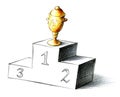 Hand Drawn Golden Prize Cup Atop Victory Podium