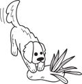 Hand Drawn Golden retriever Dog digging illustration in doodle style