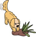Hand Drawn Golden retriever Dog digging illustration in doodle style
