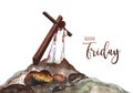 Hand drawn good friday blessings with jesus carrying cross watercolor background