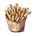 Hand drawn gourmet French fries in yellow basket