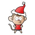 hand drawn gradient cartoon of a surprised monkey wearing santa hat Royalty Free Stock Photo