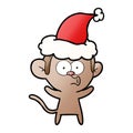 hand drawn gradient cartoon of a surprised monkey wearing santa hat Royalty Free Stock Photo