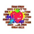 Hand drawn graffiti style heart on brick wall