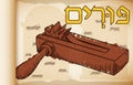 Hand Drawn Gragger over Scroll for Jewish Celebration of Purim, Vector Illustration