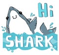 Hand drawn graphic design with shark and inscription - Hi. Vector illustration Royalty Free Stock Photo