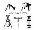 Five hand drawn graphic corkscrews Royalty Free Stock Photo
