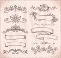 Hand-drawn graphic line elements for scrabooking, love and wedding theme.