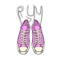 Hand drawn graphic sport shoes, sneakers, trainers for run on white background. Doodle Design isolated object. Footwear