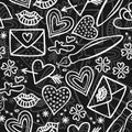 Hand drawn gray love doodles on dark