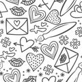 Hand drawn gray love doodles on white