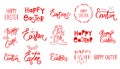 Hand drawn great Set of Happy Easter day sign. Big collection of red hand sketched. Easter bunny icon