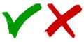 Hand drawn of Green check mark and Red cross isolated. Right and wrong icon. Vector illustration Royalty Free Stock Photo