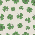 Hand Drawn Green Lucky Shamrock and Trefoil Leaves Vector Seamless Background Pattern. Saint Patrick Celebration