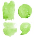 Hand drawn green splashes watercolor set, spots watercolor. Green splash Royalty Free Stock Photo