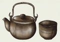 Hand drawn green tea set Royalty Free Stock Photo