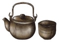 Hand drawn green tea set Royalty Free Stock Photo