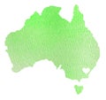 Watercolor green map of Australia with indication of Sydneyisolated on white Royalty Free Stock Photo