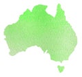 Watercolor green map of Australia isolated on white Royalty Free Stock Photo